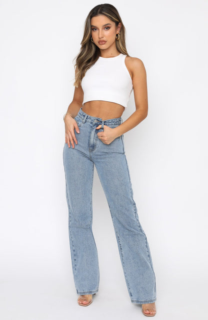 Long Way To Go High Rise Straight Leg Jeans Washed Blue