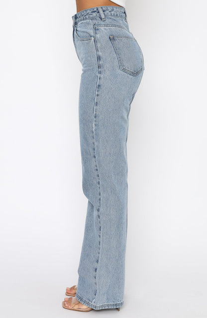 Long Way To Go High Rise Straight Leg Jeans Washed Blue