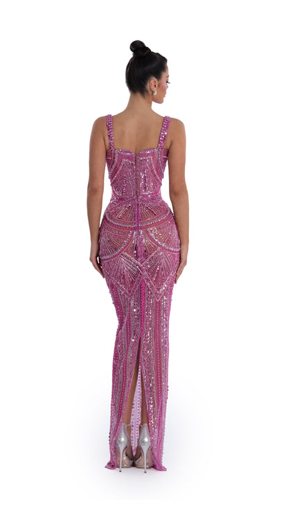 Blush Hand-Beaded Corset Maxi Dress – Limited Edition