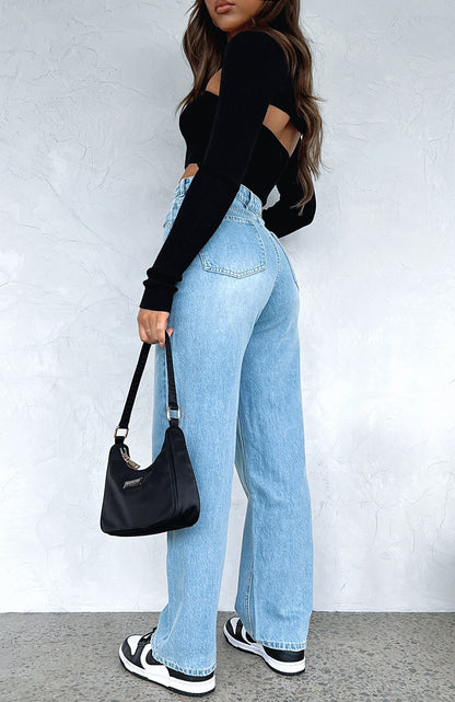 One Call Away High Rise Straight Leg Jeans Vintage Mid Blue