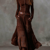 Helena | Granatowa zamszowa sukienka maxi