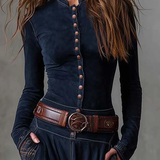 Helena | Granatowa zamszowa sukienka maxi