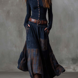 Helena | Granatowa zamszowa sukienka maxi