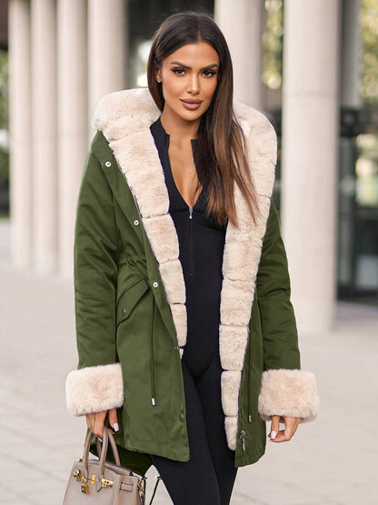 Kurtka zimowa damska z futerkiem zielona