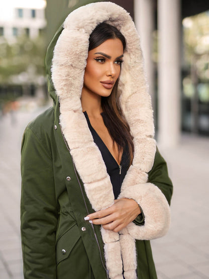 Kurtka zimowa damska z futerkiem zielona