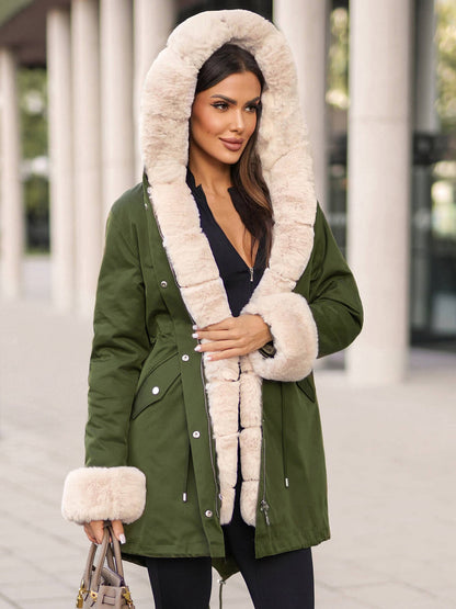 Kurtka zimowa damska z futerkiem zielona