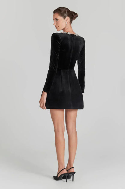 Kimberly Long Sleeve Embellished Velvet Minidress